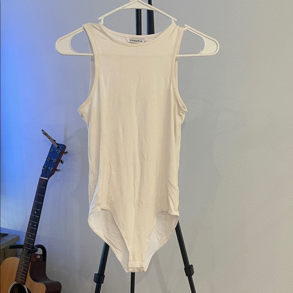 Mango White Ribbed Top